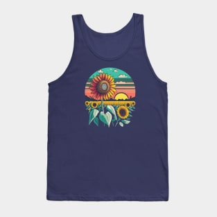 Sunny Field of Sunflowers and Sunset, Retro, Vintage, Yellow Tank Top